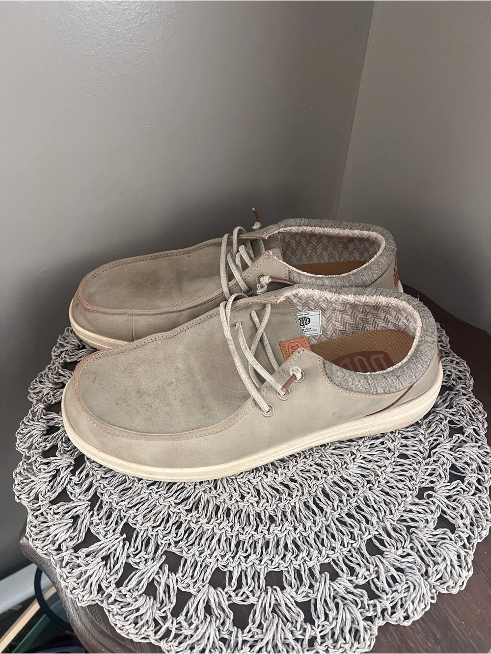 Hey Dude Men's Slip-On Casual Shoes - Light Gray leather